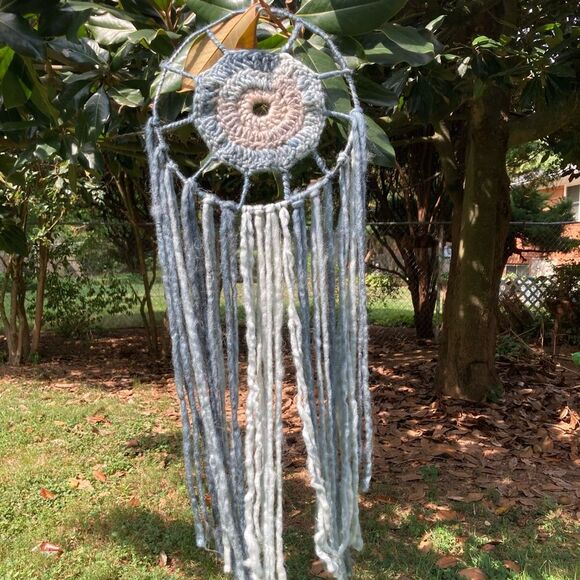 Wall Art Dreamcatcher Tapestry Boho Thick Natural WOOL Blue and Gray 11 x 32 in - Picture 4 of 14